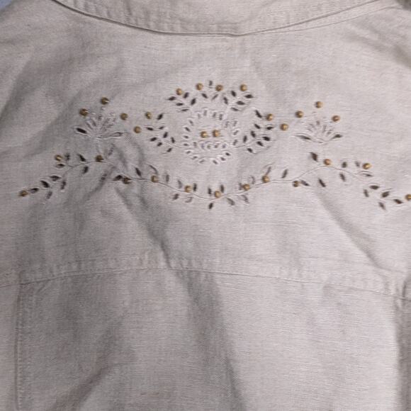 Vtg Y2K Charter Club Beige 100% Linen Embellished Button Up Shirt Jacket 2X - Picture 3 of 6